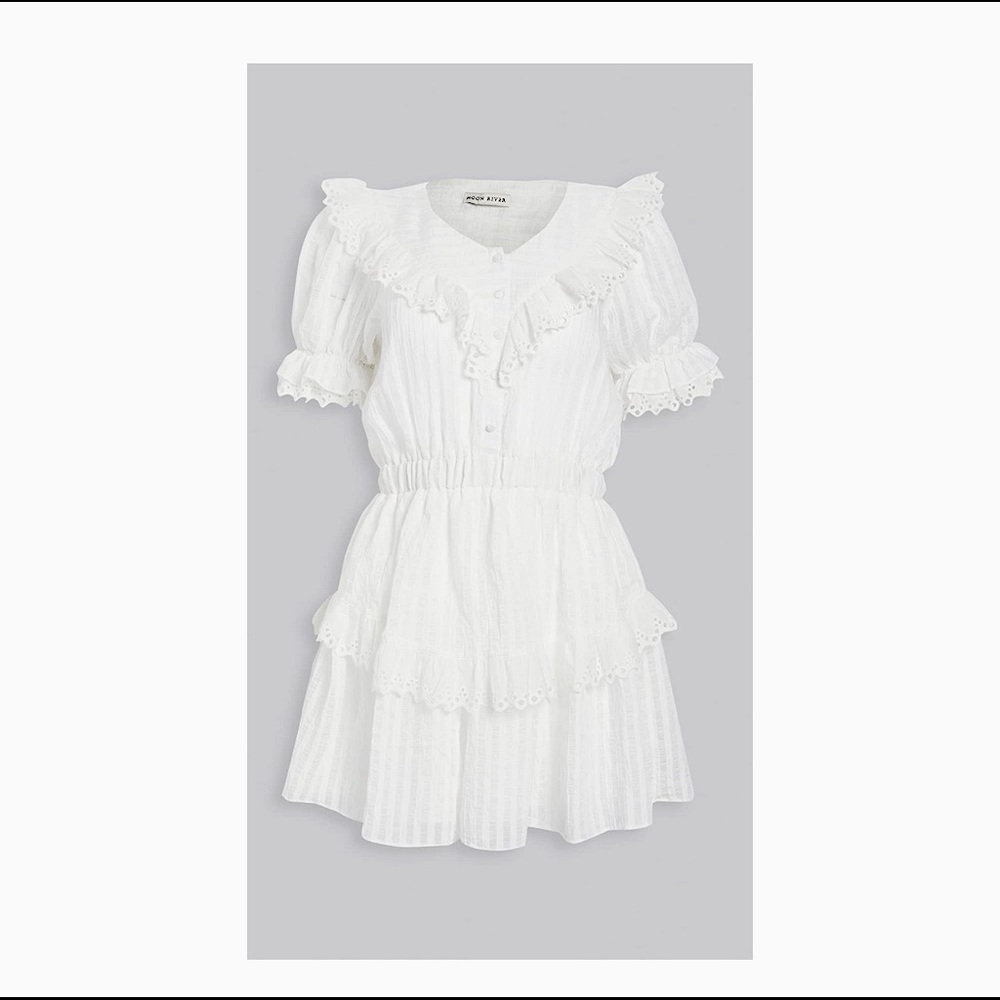 Moon river NWT eyelet white mini flounce dress XS